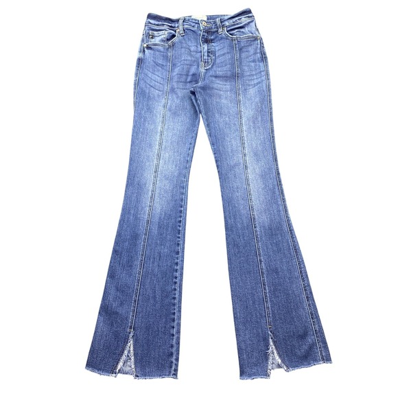 KanCan Denim - KanCan Womens High Rise Flare Jeans Blue Front Seam‎ Raw Hem KC2566D Size 7/27